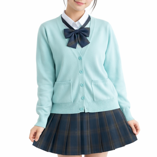 Uniforme Japonais Étudiant Avec Cardigan Et Jupe Plissée Carreaux