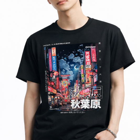 T-Shirt Japonais Avec Illustration Akihabara Tokyo De Nuit
