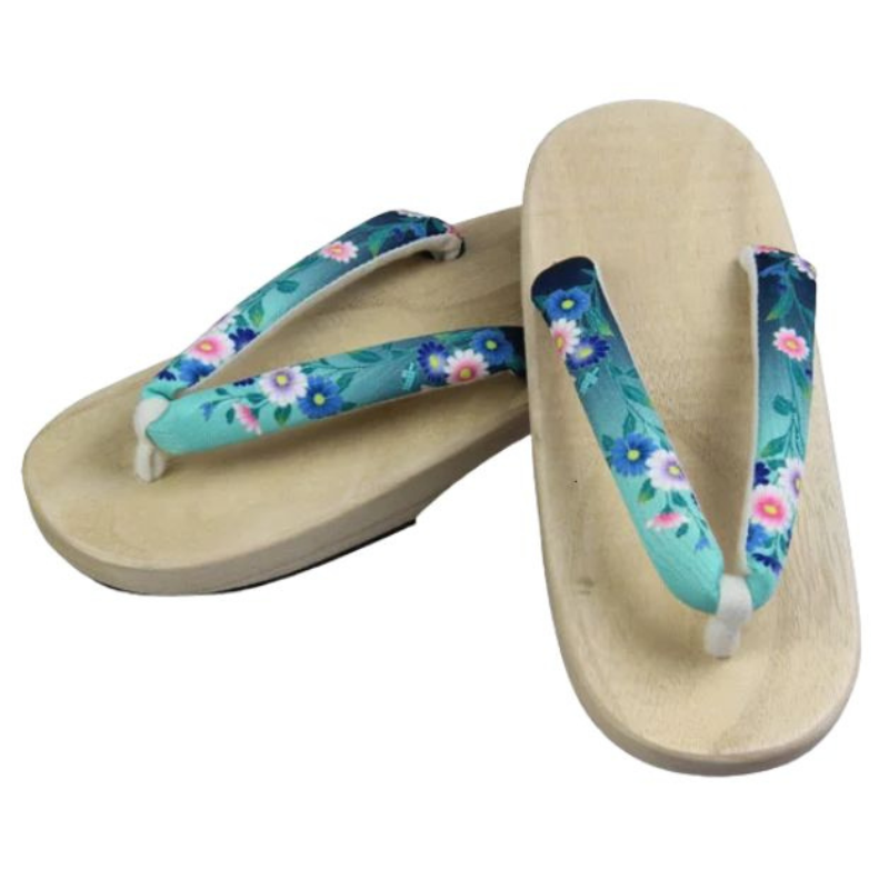 Sandales Geta Avec Lanière Turquoise Fleurie