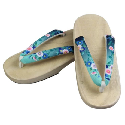 Sandales Geta Avec Lanière Turquoise Fleurie