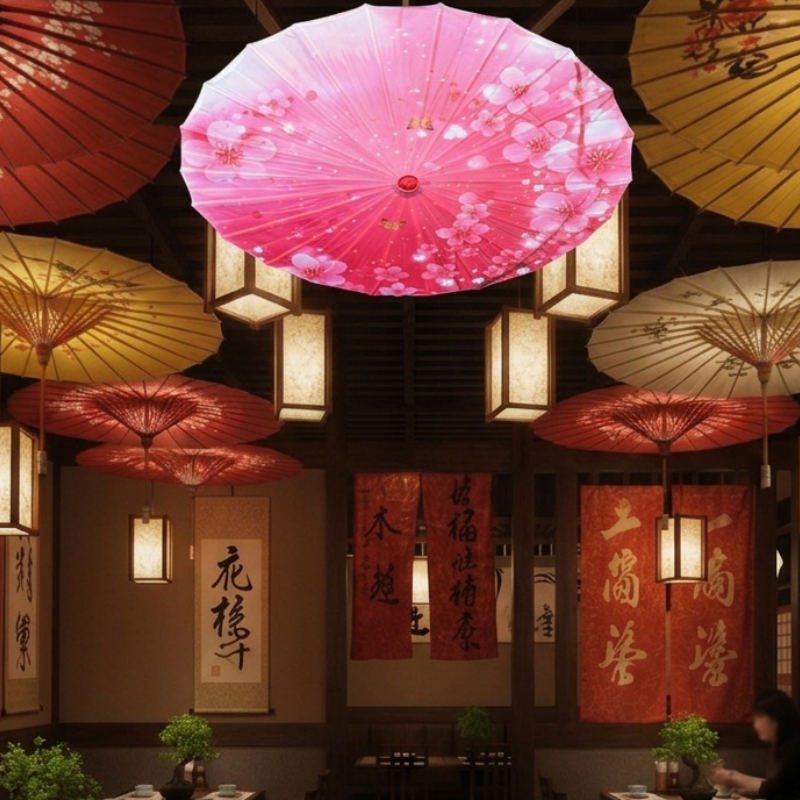 Parapluie Japonais Rose Motif Fleurs