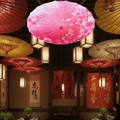 Parapluie Japonais Rose Motif Fleurs