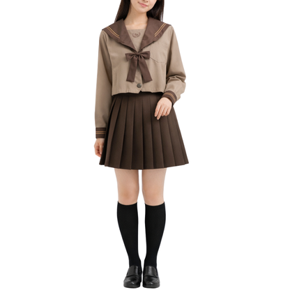 Uniforme Japonais Marron Avec Col Marin Et Jupe Plissée