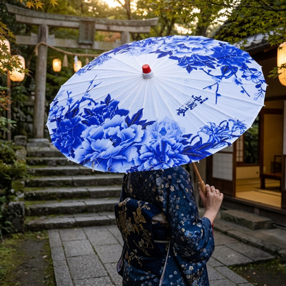 Parasol Asiatique Blanc Et Bleu Inspiration Traditionnelle