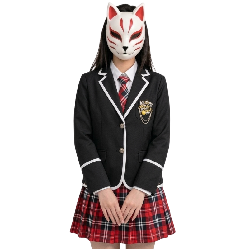 Uniforme Japonais Avec Blazer Ajusté Et Jupe Écossaise