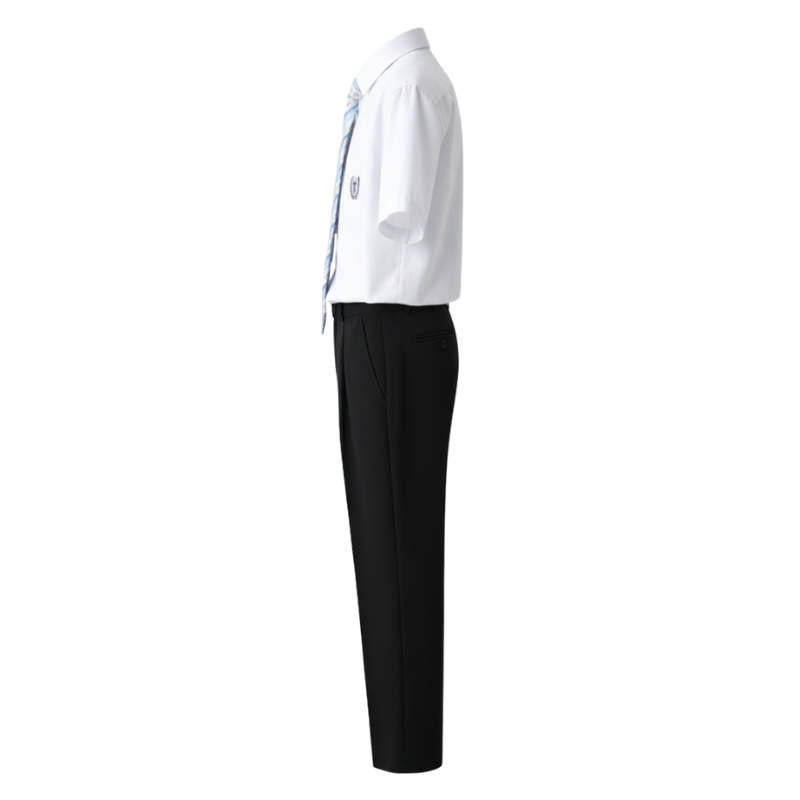 Uniforme Japonais en Chemise Blanche Et Cravate Rayée