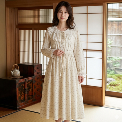 Robe Japonaise En Style Vintage Avec Motifs Floraux Discrets