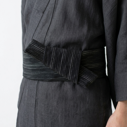 Ceinture Obi Kaku Noire Rayures Fines
