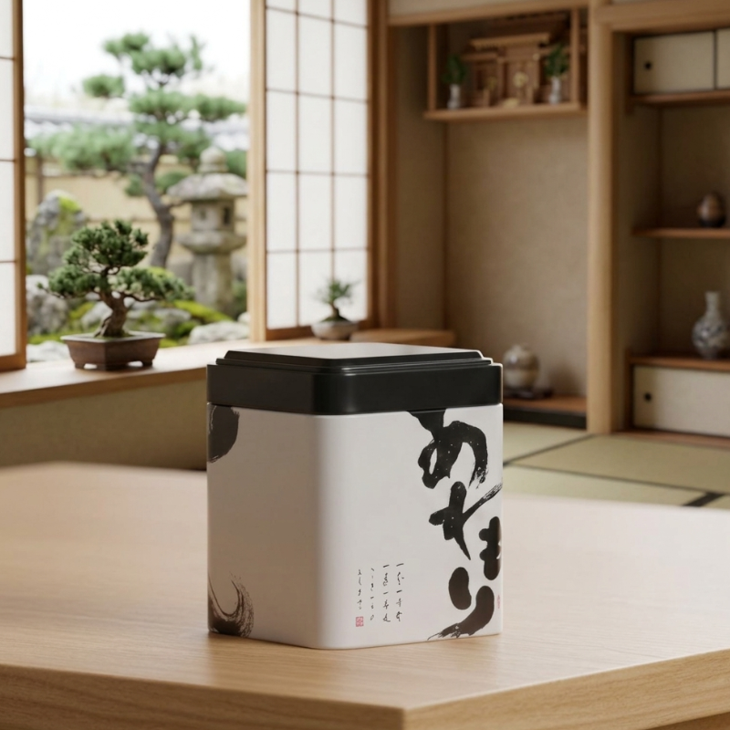 Boîte à Thé Japonaise Blanche Avec Calligraphie