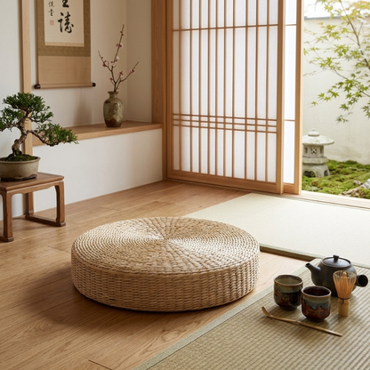 Coussin Japonais Rond Tressé en Paille