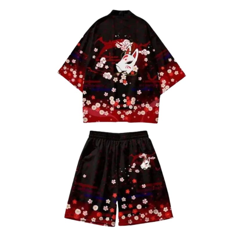 Ensemble Kimono Avec Illustration Kitsune Élégante, Ensemble Kimono 