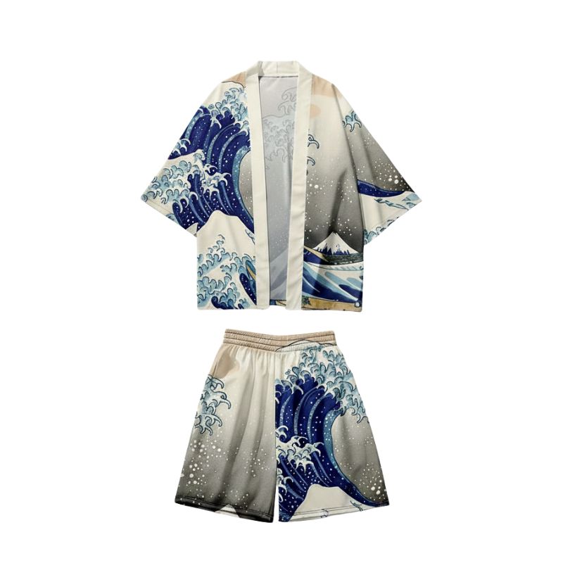 Ensemble Kimono Japonais Avec Motif Vagues, Ensemble Kimono Japonais 