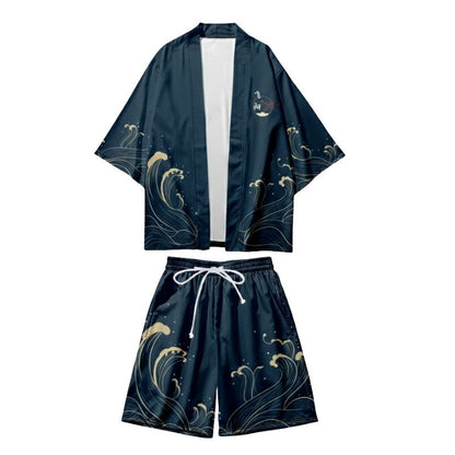 Ensemble Kimono Style Japonais En Veste Ample Et Short D’été, ensemble kimono japonais