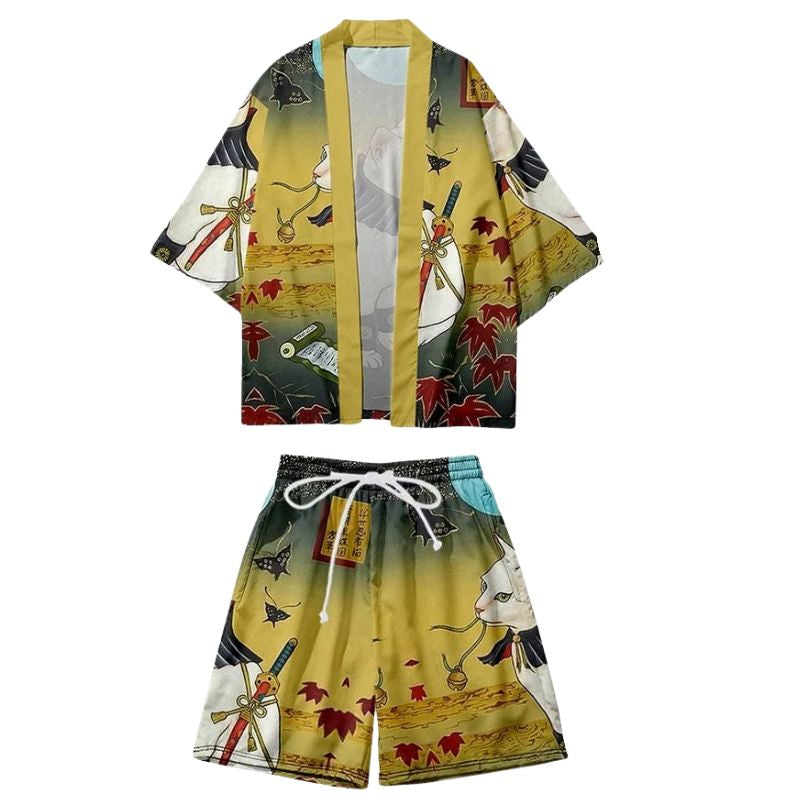 Ensemble Kimono Style Japonais En Veste Ample Et Short Illustré, ensemble kimono  style japonais