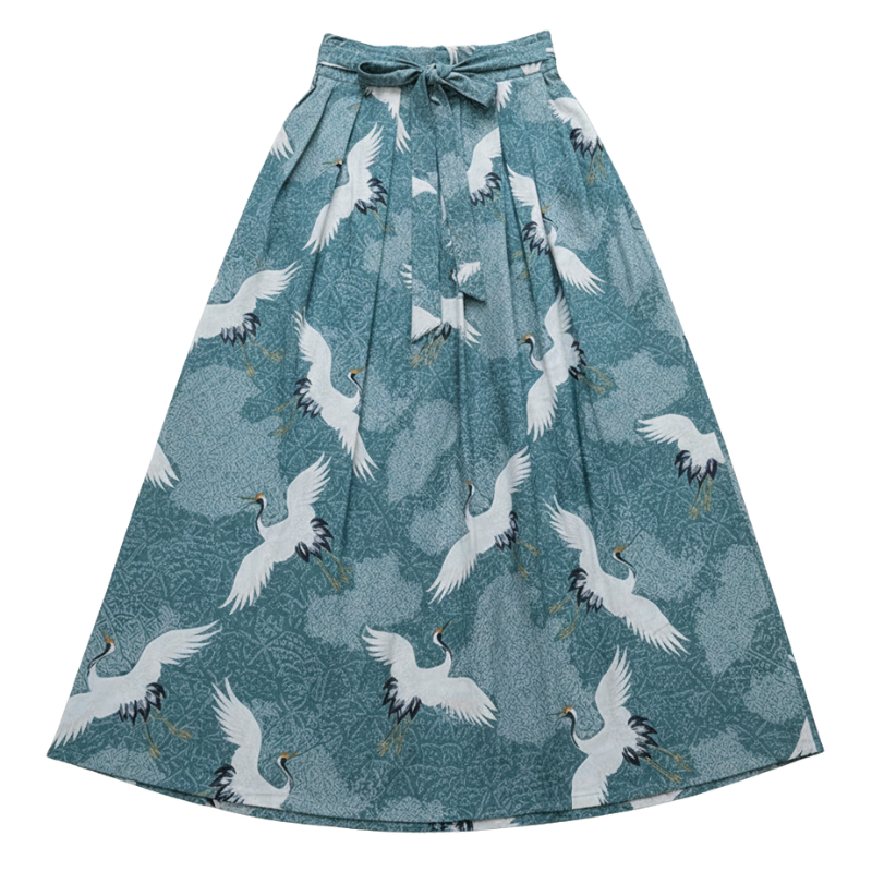 Hakama Femme En Jupe Large Avec Motif Grues, Hakama Femme En Jupe 