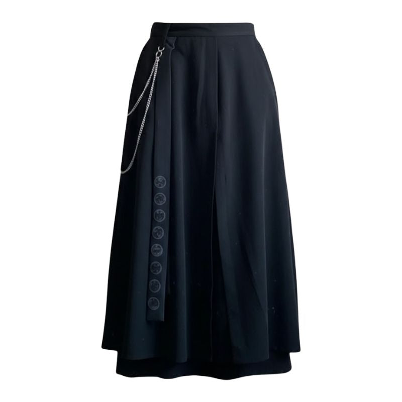 Hakama Homme Pantalon Long Noir Avec Superposition Fluide, Hakama Homme long noir