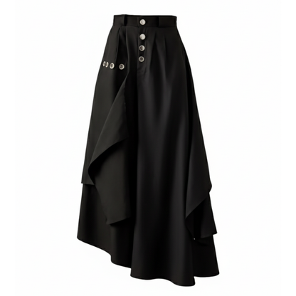 Hakama Noir Ample Avec Boutons Et Coupe Asymétrique, Hakama Noir avec boutons