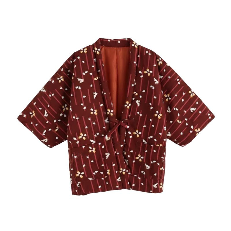 Hanten Femme Court Et Léger En Imprimé Floral Japonais, hanten femme imprimé