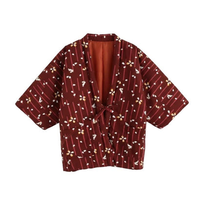 Hanten Femme Court Et Léger En Imprimé Floral Japonais, hanten femme imprimé