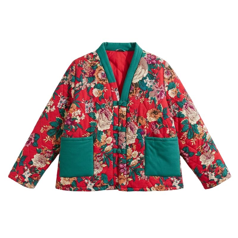 Hanten Femme Rouge Intense En Motif Floral, hanten femme à motif floral