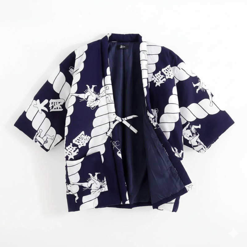Hanten Homme Japonais Bleu à Motifs Traditionnels, Hanten Homme 