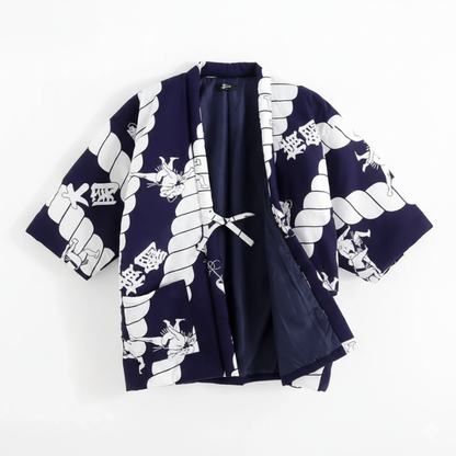 Hanten Homme Japonais Bleu à Motifs Traditionnels, Hanten Homme 