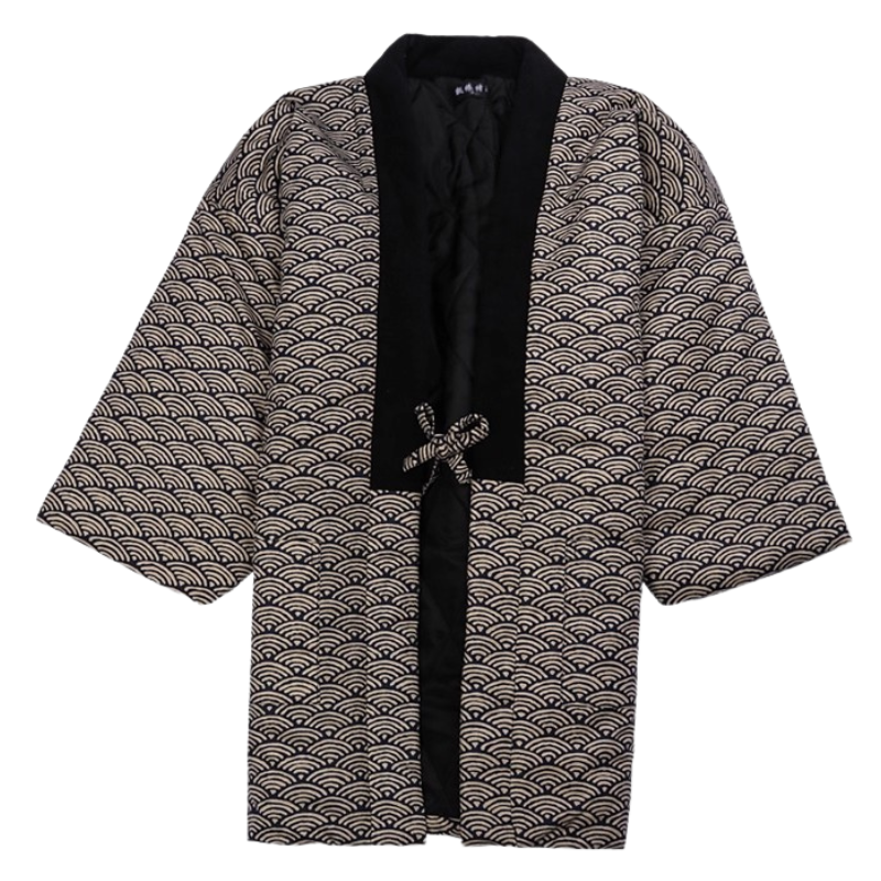 Hanten Homme Japonais à Motif Seigaiha, Hanten Homme Japonais avec Noeud