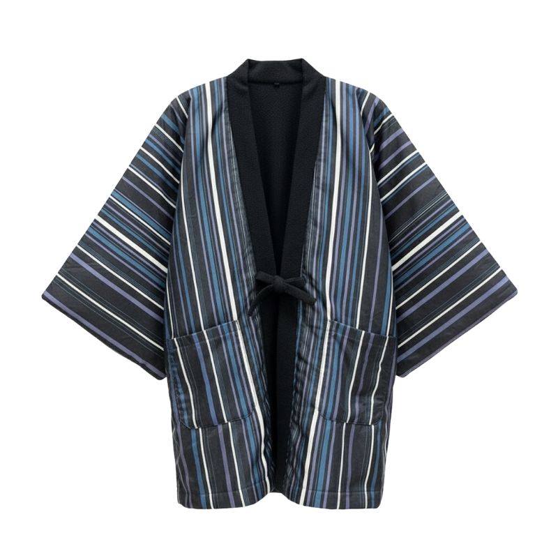 Hanten Homme Japonais À Rayures Avec Coupe Ample, Hanten Homme Japonais 