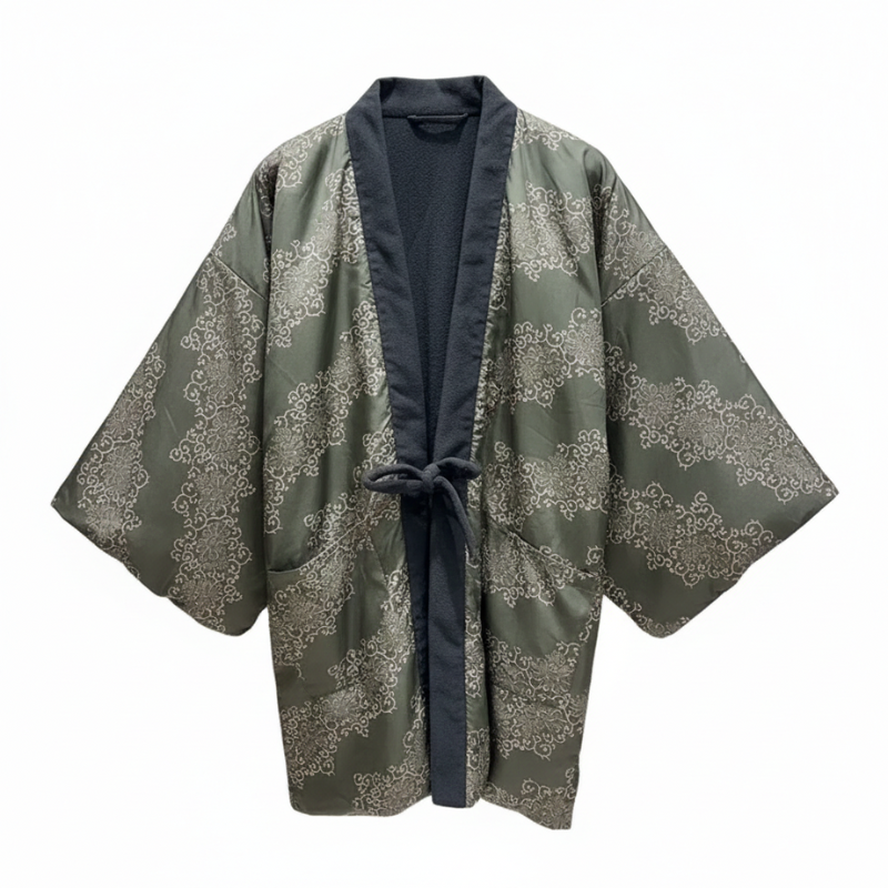 Hanten Homme Japonais Vert À Motifs Traditionnels, hanten homme vert