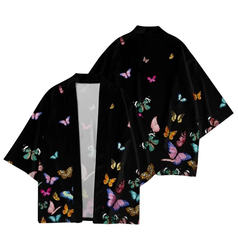 Haori Femme En Motif Papillons Multicolores Élégants, haori femme stylé