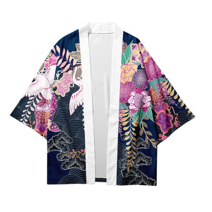 Haori Homme Japonais Motifs Floraux et Grues Symboliques, Haori Homme 