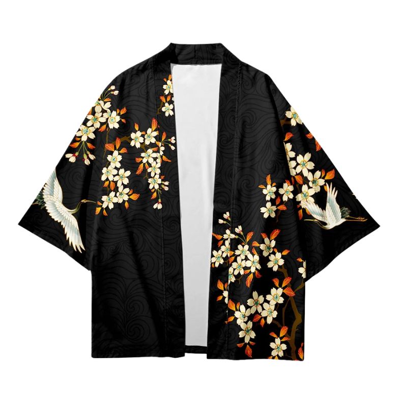 Haori Homme Style Japonais Sakura et Grues Symboliques, Haori Homme 