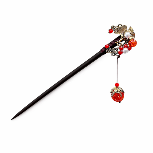 Kanzashi Japonais Avec Ornement Perlé Rouge, Kanzashi japonais