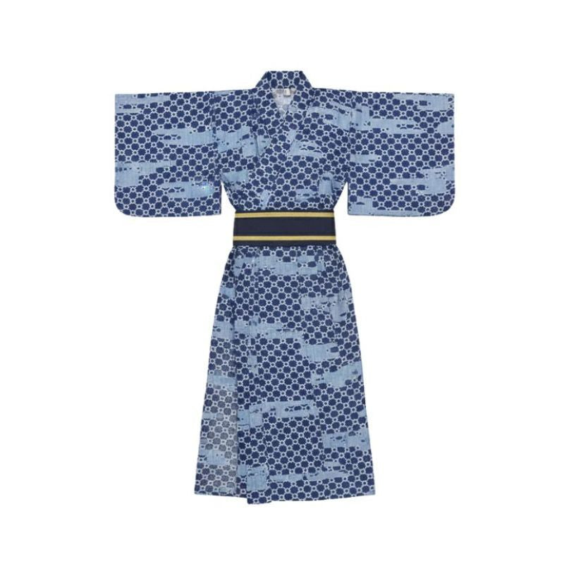 Kimono Japonais Bleu À Motifs Géométriques, Kimono Japonais Bleu 