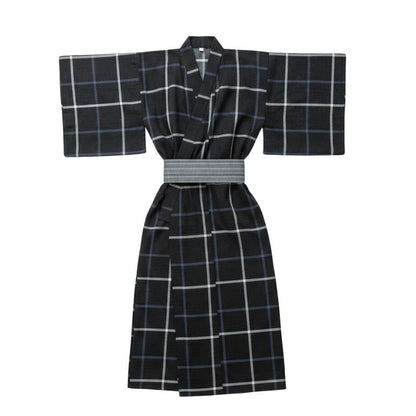 Kimono Japonais Long À Carreaux Avec Ceinture Obi Élégante, Kimono Japonais avec ceinture
