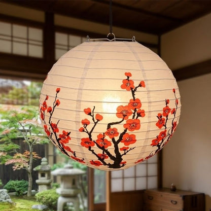 Lanterne Japonaise Ronde En Papier Motif Fleurs De Cerisier, lanterne japonaise en papier