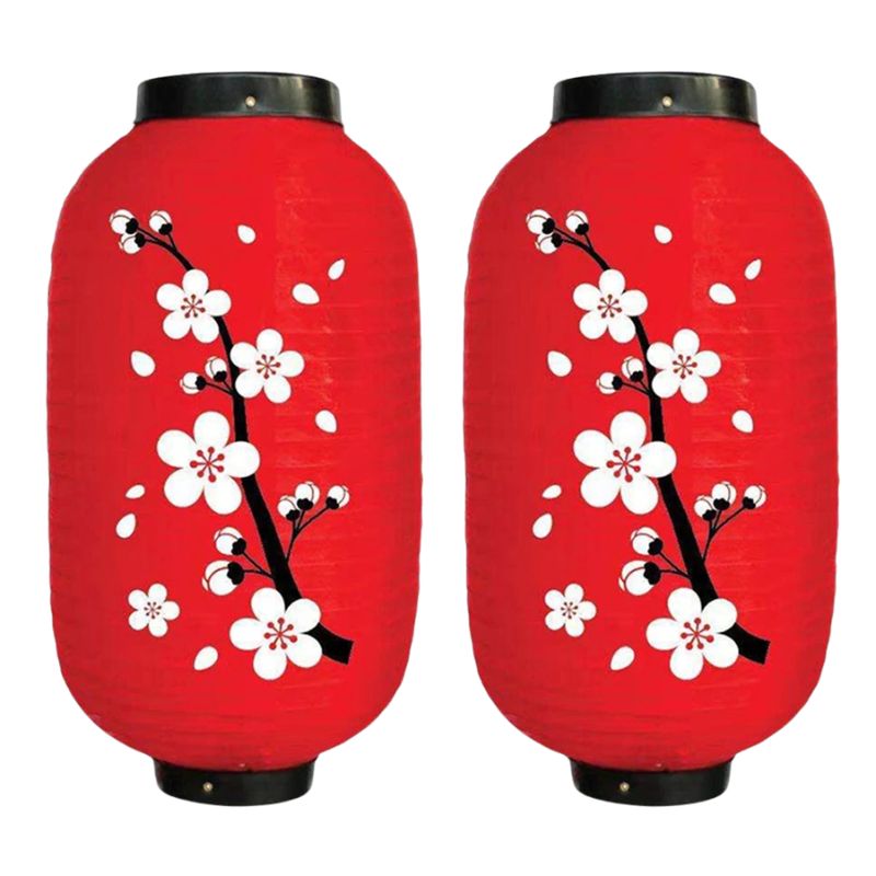 Lanterne Japonaise Rouge Avec Motif Fleurs De Cerisier, Lanterne Japonaise Rouge