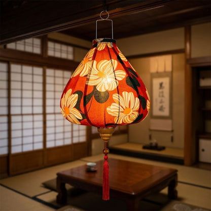 Lanterne Japonaise Suspendue Rouge Motif Fleurs, lanterne japonaise à motif 