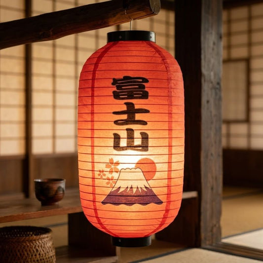 Lanterne Japonaise Suspendue Style Izakaya Avec Illustration Fuji, lanterne japonaise