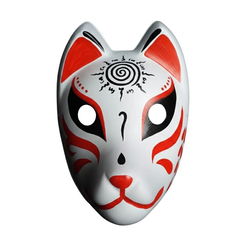 Masque Kitsune Japonais Avec Design Renard Mystique, Masque Kitsune Japonais