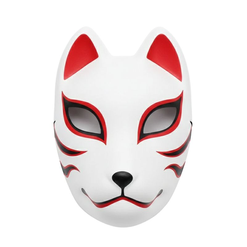 Masque Kitsune Japonais Rigide Avec Motif Renard Stylisé, masque Kitsune Japonais