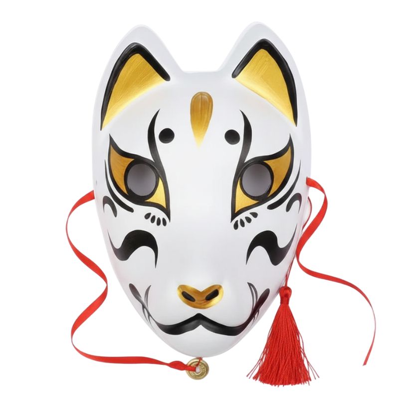 Masque Kitsune Traditionnel Avec Regard Intense, Masque Kitsune Traditionnel