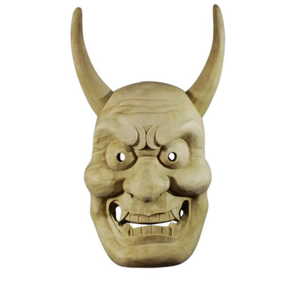 Masque Nô En Bois Sculpté Avec Cornes Longues, masque Nô avec corne