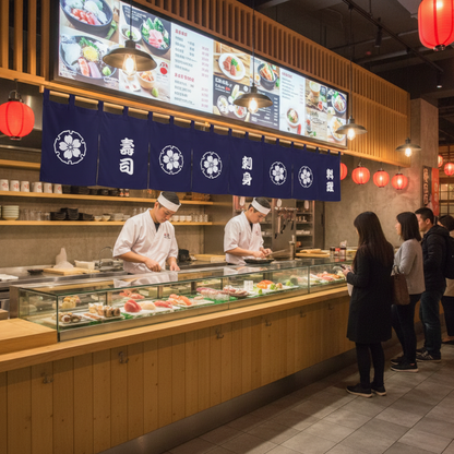 Noren Japonais En Lin Bleu Avec Symboles Cuisine, Noren Japonais 