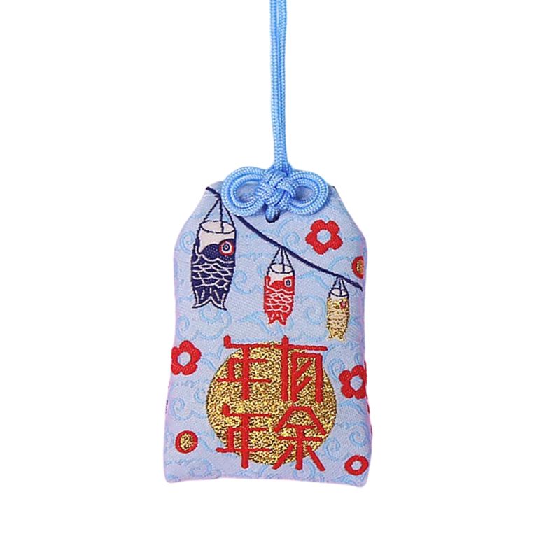 Omamori Japonais Avec Poissons Koi, Omamori Japonais bleu