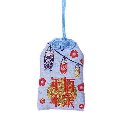 Omamori Japonais Avec Poissons Koi, Omamori Japonais bleu