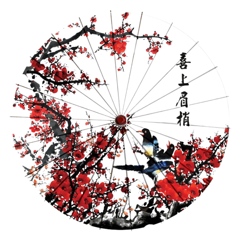 Parapluie Japonais Motif Sakura Rouge Et Oiseaux, Parapluie Japonais 
