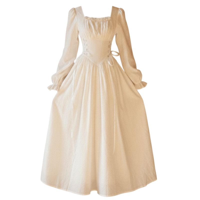 Robe Japonaise Blanche Avec Col Carré Et Taille Cintrée Élégante, robe japonaise blanche