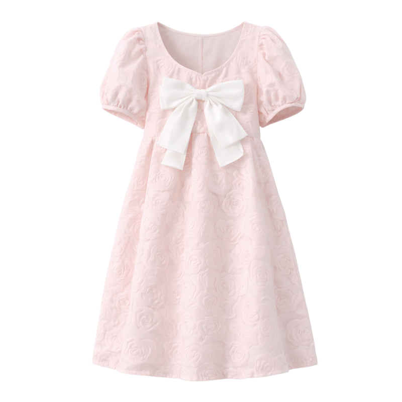 Robe Japonaise Rose Poudré Avec Nœud Large Et Manches Bouffantes, robe japonaise rose avec nœud