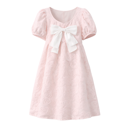 Robe Japonaise Rose Poudré Avec Nœud Large Et Manches Bouffantes, robe japonaise rose avec nœud